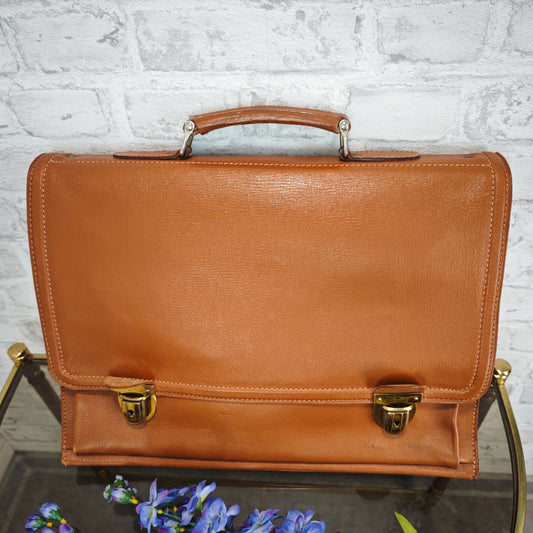 Ledertasche Aktentasche braun Lehrertasche aus Leder mit Messingverschlüssen, Lehrertasche mit drei Innenfächern