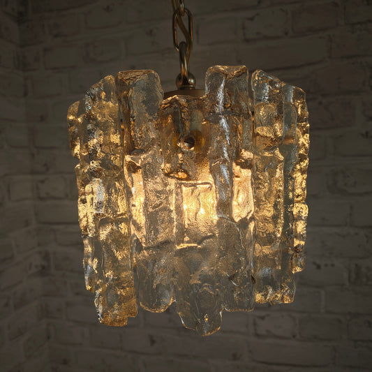 Kalmar Hängeleuchte Eisglas 22 cm Vintage Brutalismus Lampe Deckenleuchte Kristallglas 60er Jahre Design E27 Pendelleuchte