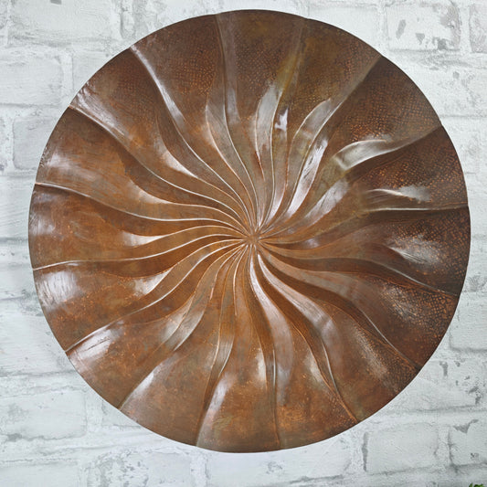 Antiker Kupfer Wandteller Strudel Relief Handarbeit 39 cm Wanddeko Landhaus Vintage