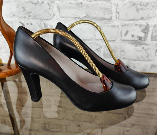UNISA pumps size 39 black leather heel funnel heel classic elegant real leather high heels shoes