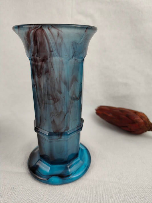 Column vase George Davidson Art Deco cloud glass vase blue violet effect marbled vintage glass art Greek Roman antique column matte