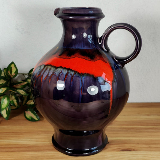 Hutschenreuther Fat Lava Vase Handle Vase Jug Purple Orange Blue Vase Midcentury Craquele 70s Space Age 70s West German Pottery Vintage