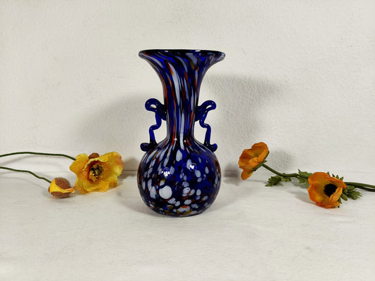 Fratelli Toso glass vase Murano blue marbled vintage Midcentury swirl glass art Hygge Skandi clean maximalism Italy shiny vase amphora