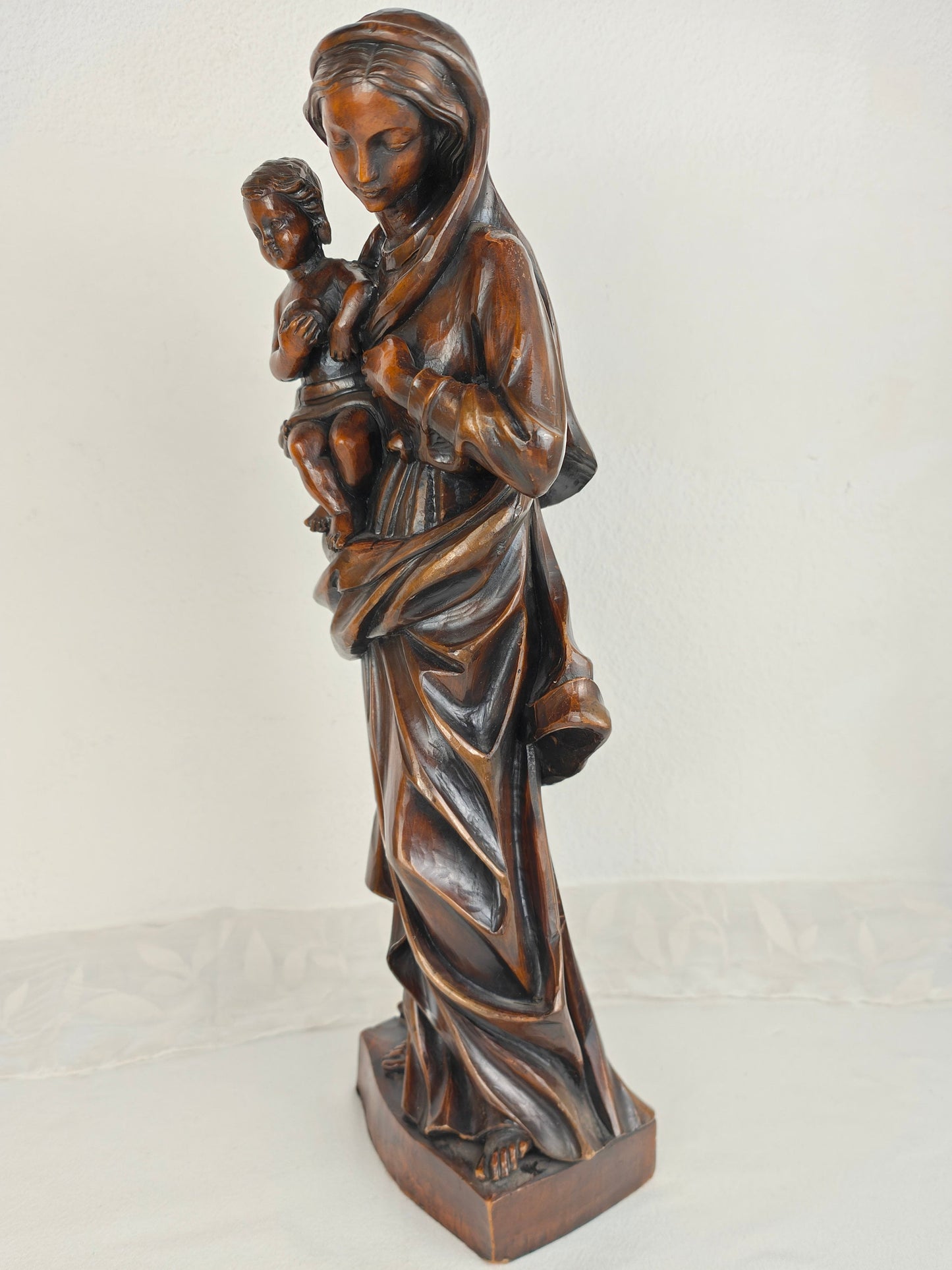Ensemble de 3 figurines de cire Madonna avec l'enfant Jésus ange console murale Marie figure base figure sculpture art religieux chrétien sculpture putto Marie Jésus dévotion prière sanctuaire maison autel
