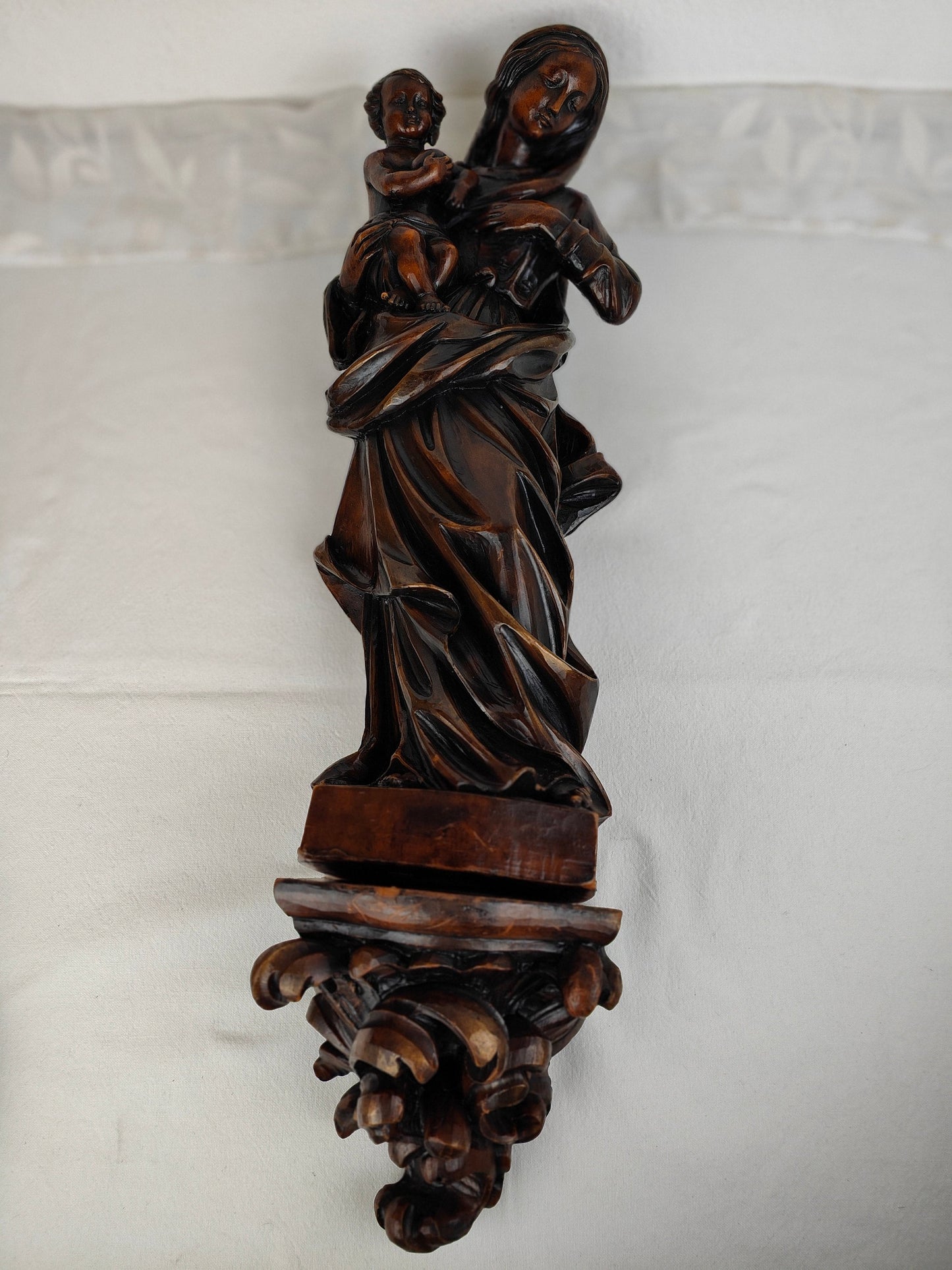 Ensemble de 3 figurines de cire Madonna avec l'enfant Jésus ange console murale Marie figure base figure sculpture art religieux chrétien sculpture putto Marie Jésus dévotion prière sanctuaire maison autel