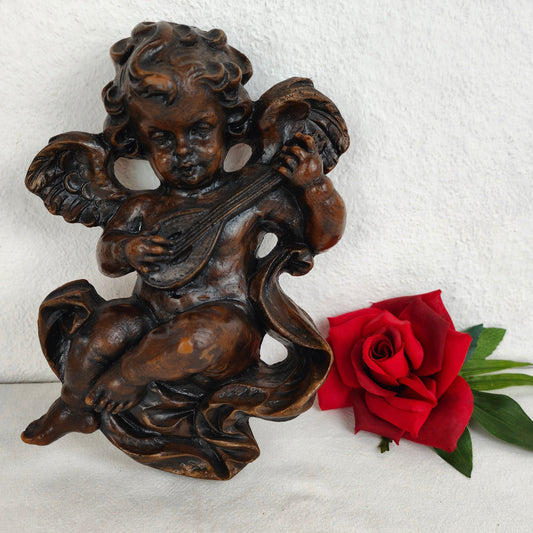 3x wax figures set Madonna with baby Jesus angel wall console Mary figure base figure carving Christian religious art sculpture putto Mary Jesus devotion prayer shrine home altar