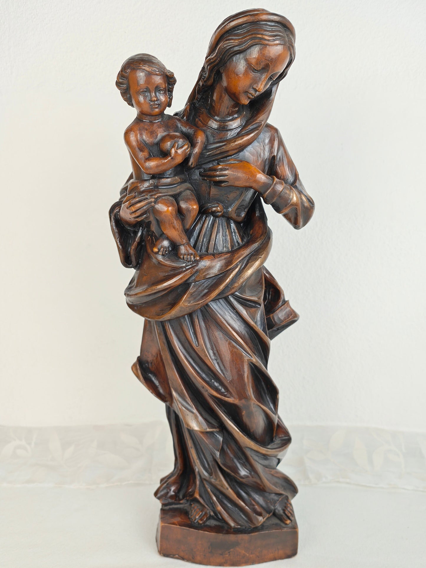Ensemble de 3 figurines de cire Madonna avec l'enfant Jésus ange console murale Marie figure base figure sculpture art religieux chrétien sculpture putto Marie Jésus dévotion prière sanctuaire maison autel