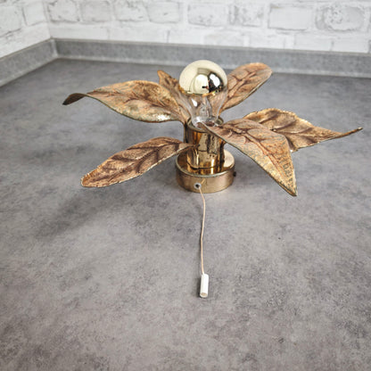 Applique murale vintage Massive 4963/01 lampe florale à feuilles d'or années 70 style Hollywood Regency feuilles en laiton belge