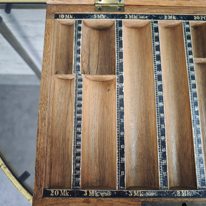 Stiebel Geld Zähl Cassette Nr 11 antik Holz Messing Zählbrett Kasse Münzkassette Sammler Stück