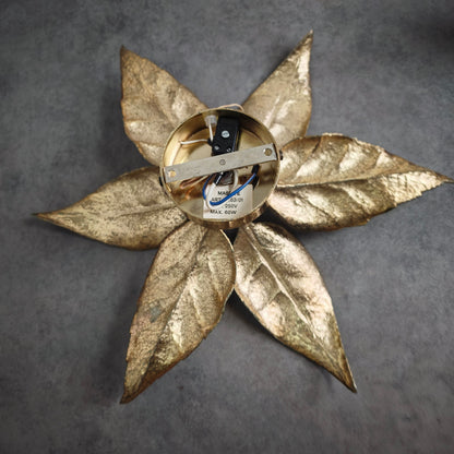 Applique murale vintage Massive 4963/01 lampe florale à feuilles d'or années 70 style Hollywood Regency feuilles en laiton belge