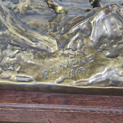 P.J. Mêne Bronzefigur Elch 1863 auf Holzsockel Tierbronze Jagdmotiv Skulptur Antik Dekoration Sammlerobjekt