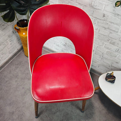 Midcentury Stuhl 50er Jahre rot Kunstleder Rockabilly Diner Atomic Age Vintage Retro Möbel Stuhl Holzbeine