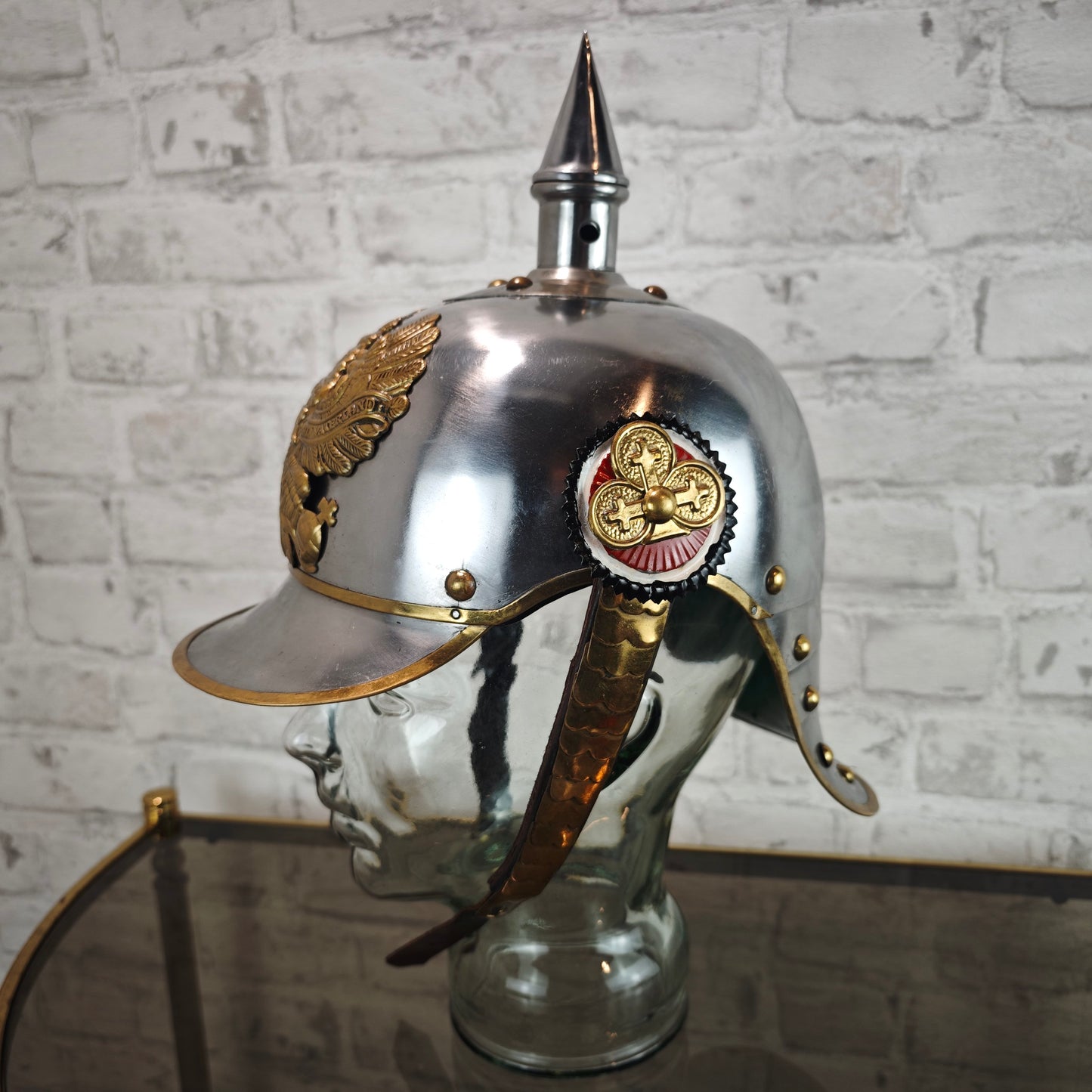 Pickelhaube Preußen Replik 19 Jh FR Helm Metall Messingadler Reenactment Sammlerhelm