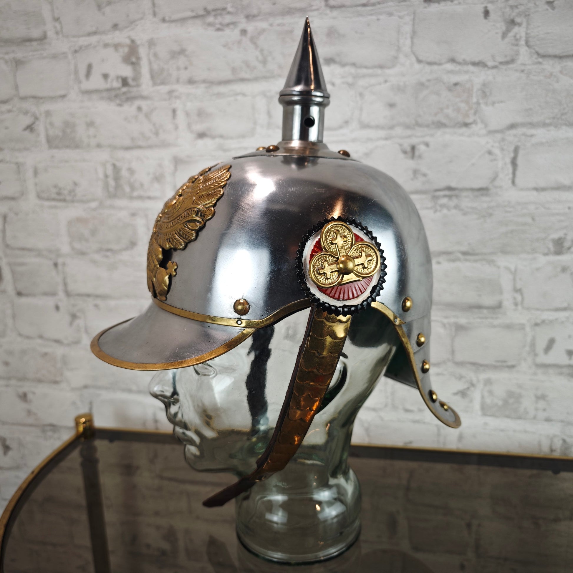 Pickelhaube Preußen Replik 19 Jh FR Helm Metall Messingadler Reenactment Sammlerhelm