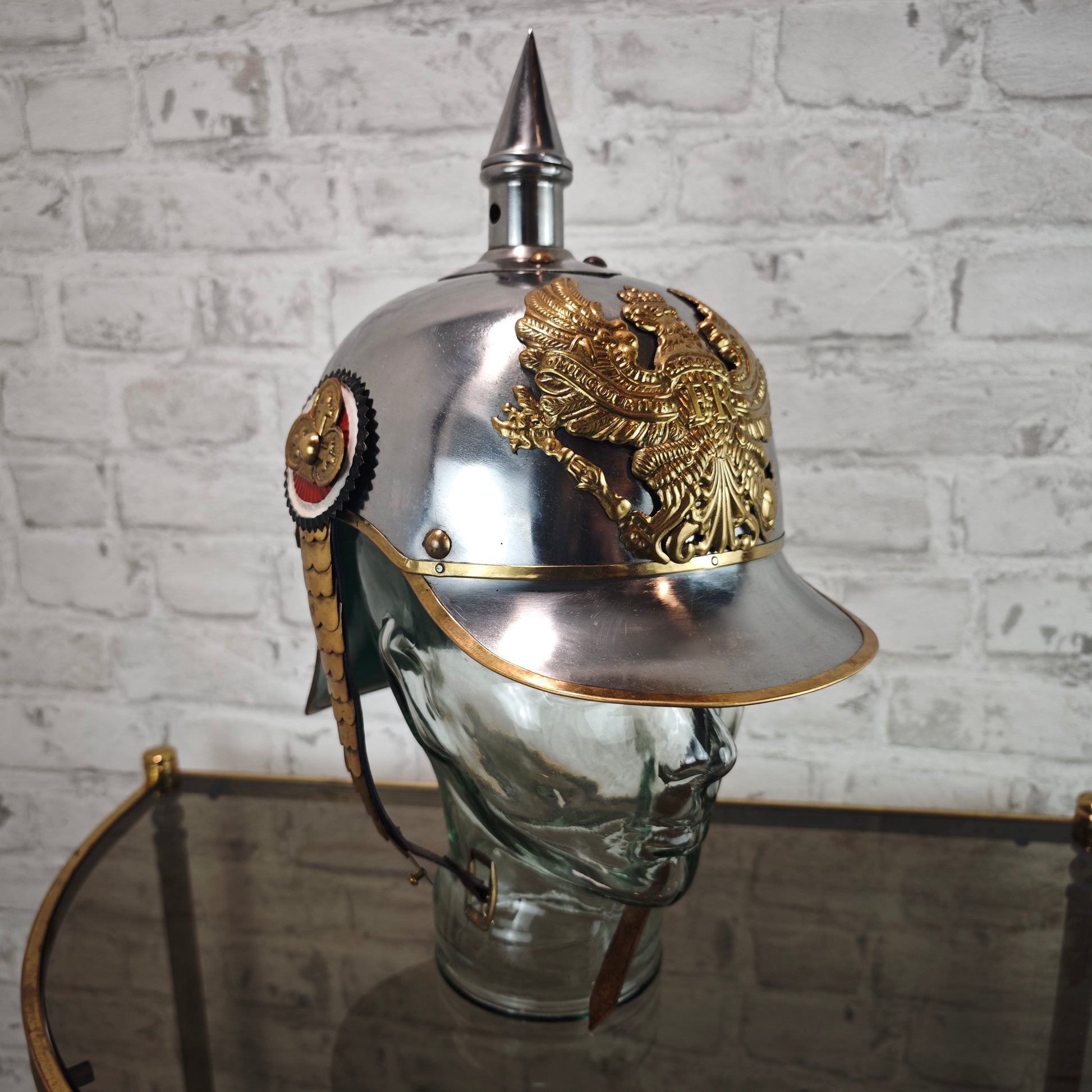 Pickelhaube Preußen Replik 19 Jh FR Helm Metall Messingadler Reenactment Sammlerhelm