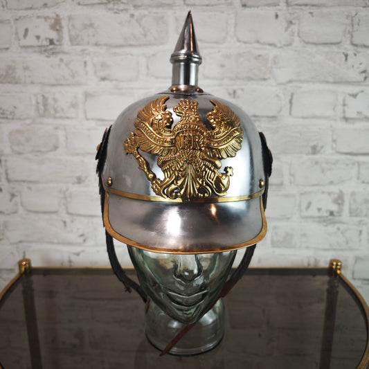 Pickelhaube Preußen Replik 19 Jh FR Helm Metall Messingadler Reenactment Sammlerhelm