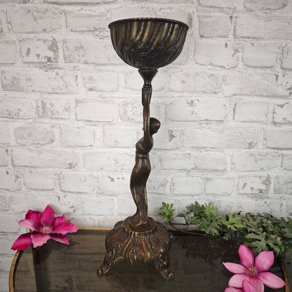 Petroleumlampe Bronze Figur Jugendstil Frau trägt Fackel Schale Royal Zanzara B.V.