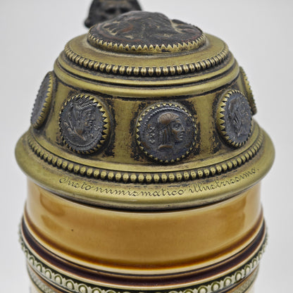 Villeroy & Boch Mettlach Bierkrug 1396 Bacchusmotiv Putti Jugendstil Keramik Reliefkrug Bierstein