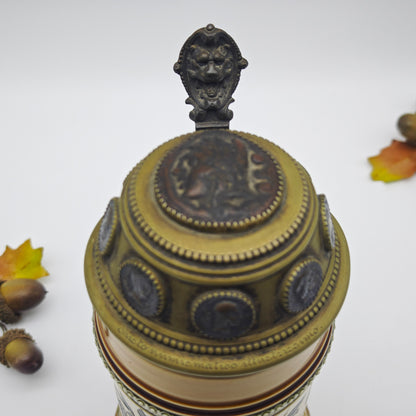 Villeroy & Boch Mettlach Bierkrug 1396 Bacchusmotiv Putti Jugendstil Keramik Reliefkrug Bierstein
