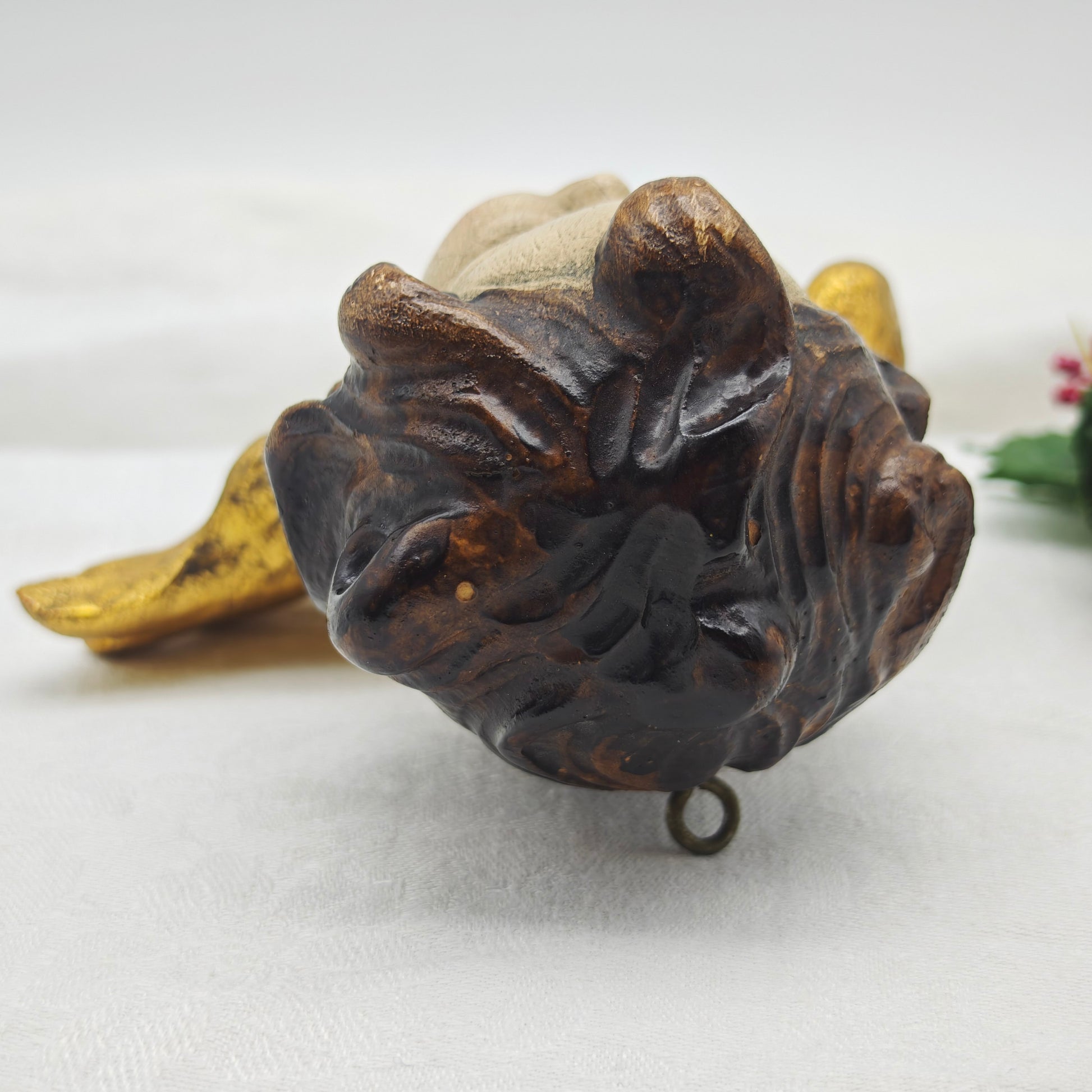 Antike Putte aus Holz vergoldet braun weiß Barock Engel Wandfigur Dekoration Vintage Wanddeko
