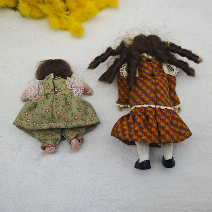 Heidi Ott Puppen Set 2 Mädchen Biegepuppen 10 cm und 6 cm Vintage Puppenhaus Sammler Miniatur Kleidung Diorama Dollhouse Dolls