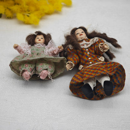 Heidi Ott Puppen Set 2 Mädchen Biegepuppen 10 cm und 6 cm Vintage Puppenhaus Sammler Miniatur Kleidung Diorama Dollhouse Dolls