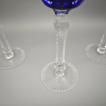 Annahütte Kristallglas Set 3 Römergläser bunt blau gelb lila Traubenschliff Weinlaub Traube Sternschliff Vintage
