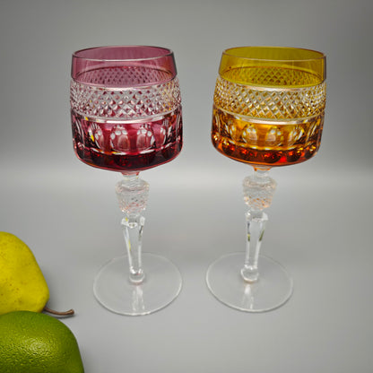 Kristallglas Set 2 Römergläser rot gelb geschliffen Vintage Bleikristall edle Weingläser Tafelglas