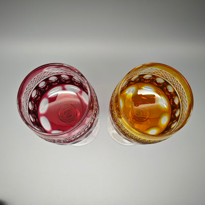 Kristallglas Set 2 Römergläser rot gelb geschliffen Vintage Bleikristall edle Weingläser Tafelglas