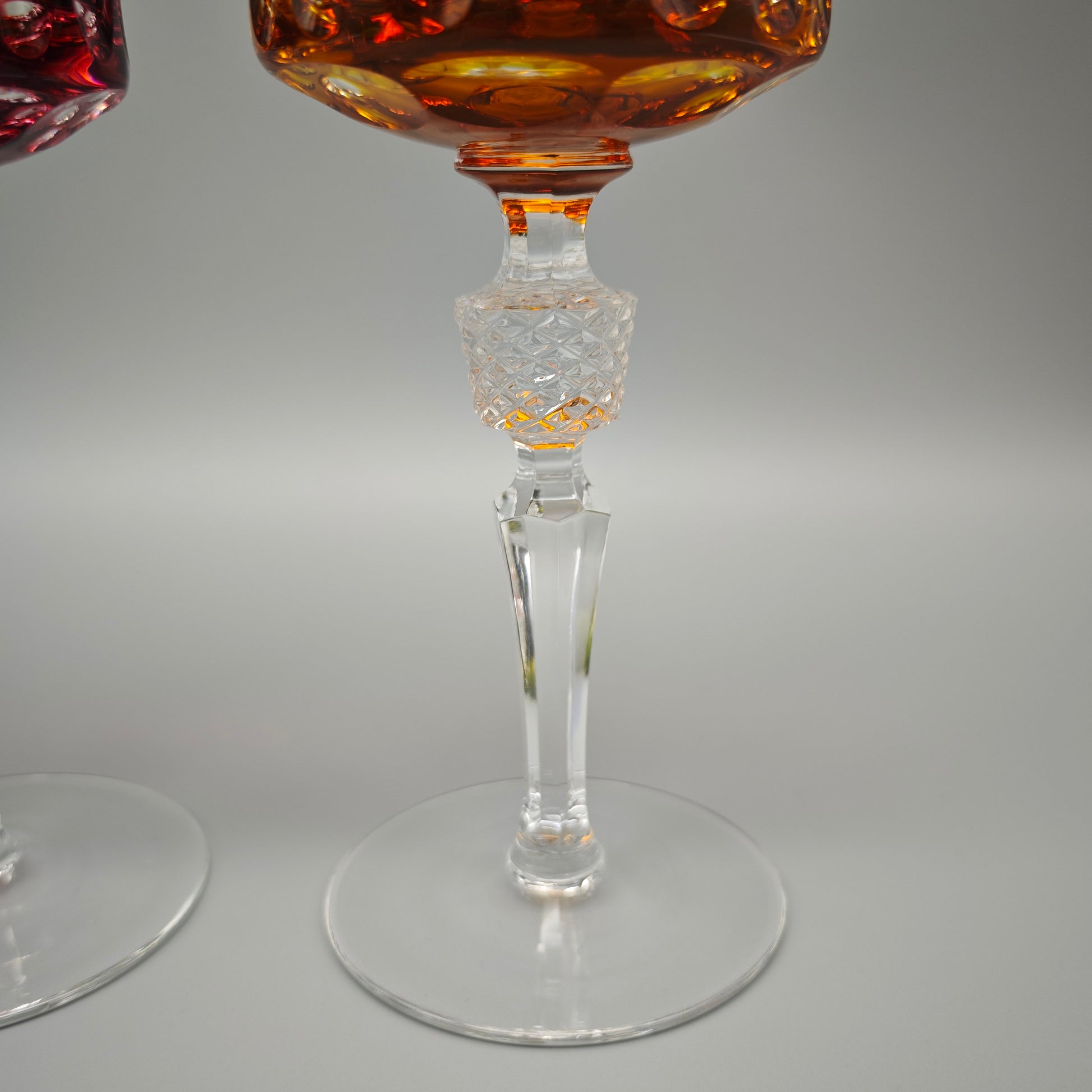 Kristallglas Set 2 Römergläser rot gelb geschliffen Vintage Bleikristall edle Weingläser Tafelglas