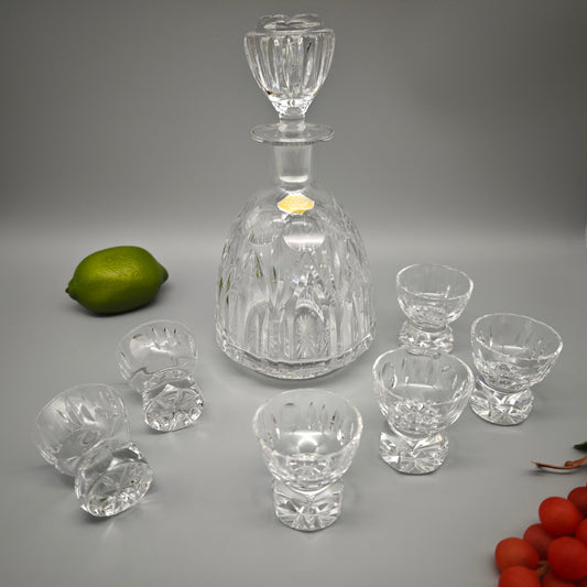 Bleikristall Schnapsset Karaffe 6 Gläser Handarbeit mundgeblasen geschliffen Kristall Barset Vintage