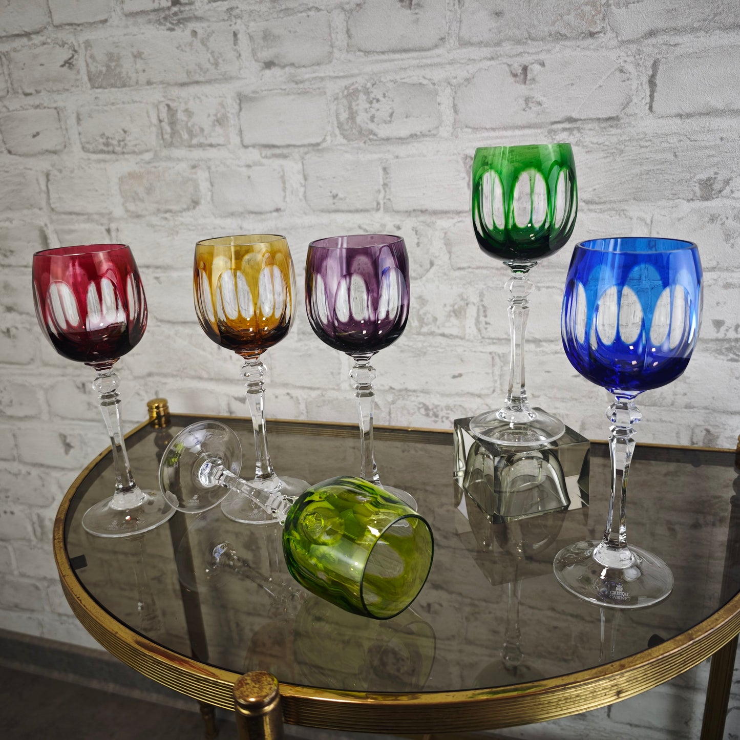 WMF Cristal Cabinet Weingläser 6 Stück bunt Kristallglas Römerglas Set Kobaltblau Rubinrot Violett Grün Gelb Vintage Barglas