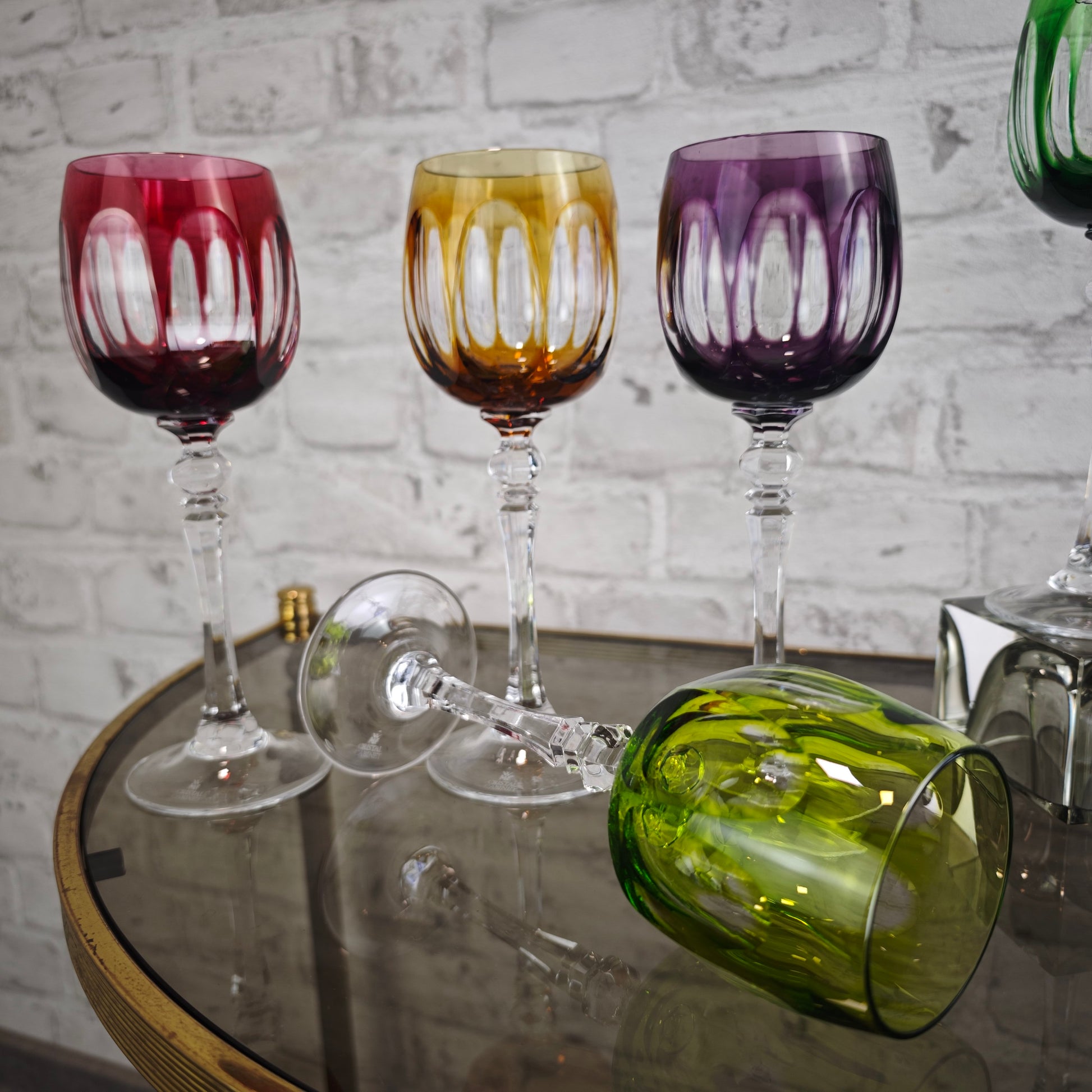 WMF Cristal Cabinet Weingläser 6 Stück bunt Kristallglas Römerglas Set Kobaltblau Rubinrot Violett Grün Gelb Vintage Barglas