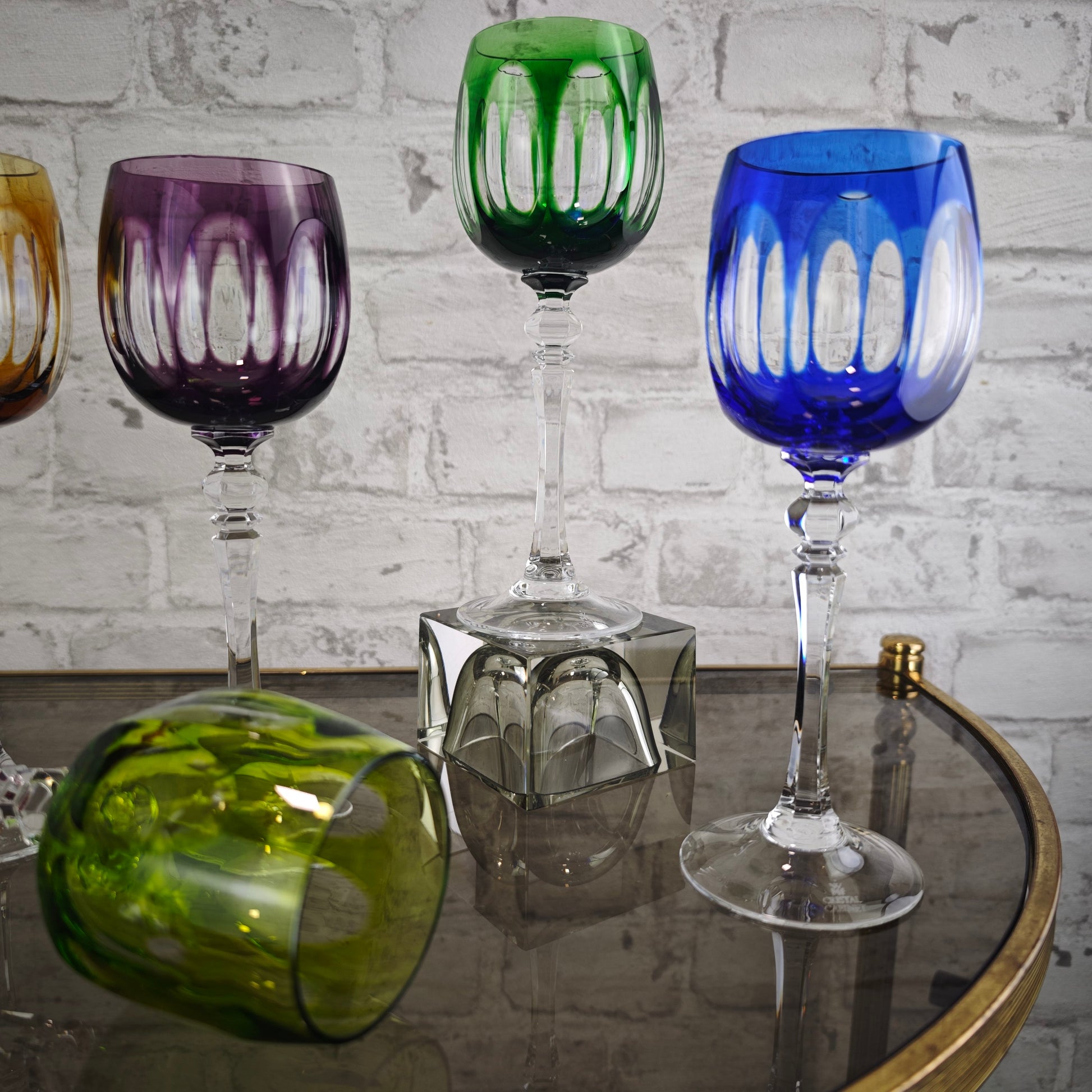 WMF Cristal Cabinet Weingläser 6 Stück bunt Kristallglas Römerglas Set Kobaltblau Rubinrot Violett Grün Gelb Vintage Barglas