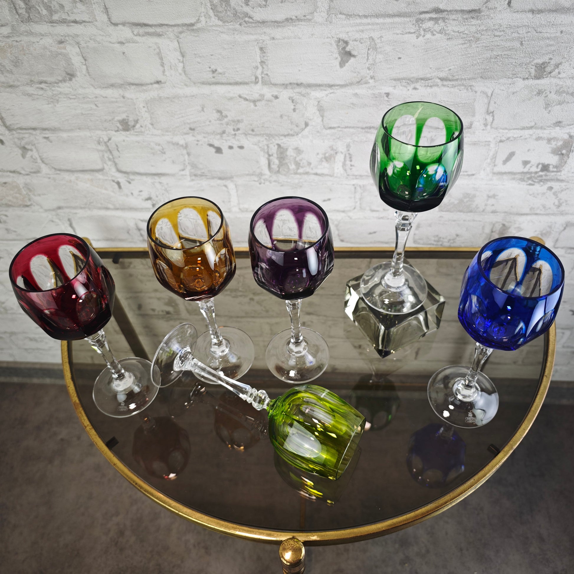 WMF Cristal Cabinet Weingläser 6 Stück bunt Kristallglas Römerglas Set Kobaltblau Rubinrot Violett Grün Gelb Vintage Barglas