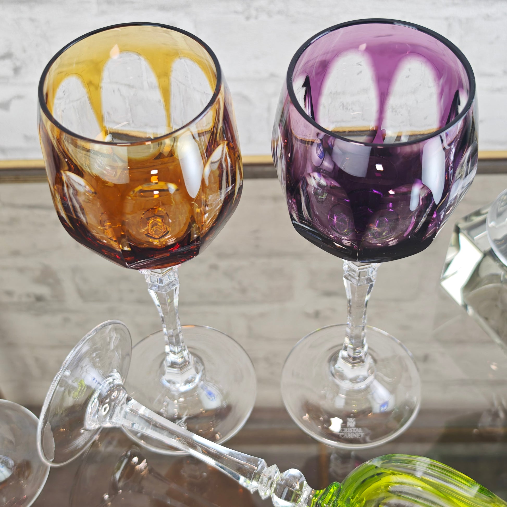 WMF Cristal Cabinet Weingläser 6 Stück bunt Kristallglas Römerglas Set Kobaltblau Rubinrot Violett Grün Gelb Vintage Barglas