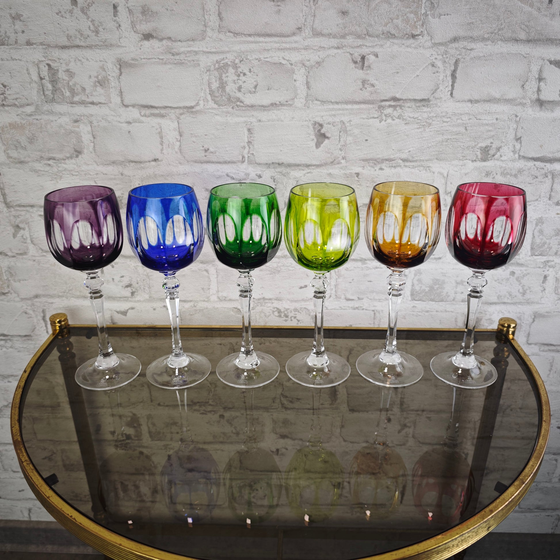 WMF Cristal Cabinet Weingläser 6 Stück bunt Kristallglas Römerglas Set Kobaltblau Rubinrot Violett Grün Gelb Vintage Barglas