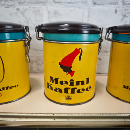 Meinl Kaffee Vorratsdosen Set 3 Stück Gelb Türkis Braun Vintage 1960er Kaffeedosen Retro Küche
