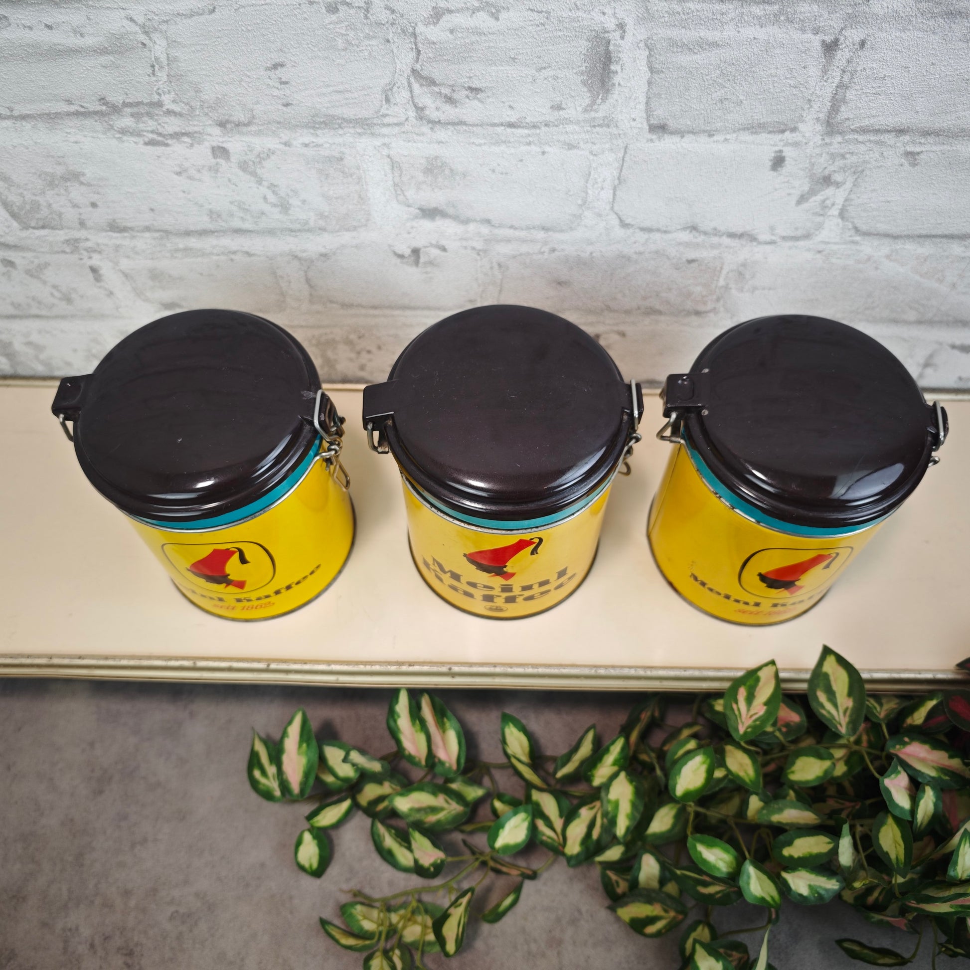 Meinl Kaffee Vorratsdosen Set 3 Stück Gelb Türkis Braun Vintage 1960er Kaffeedosen Retro Küche