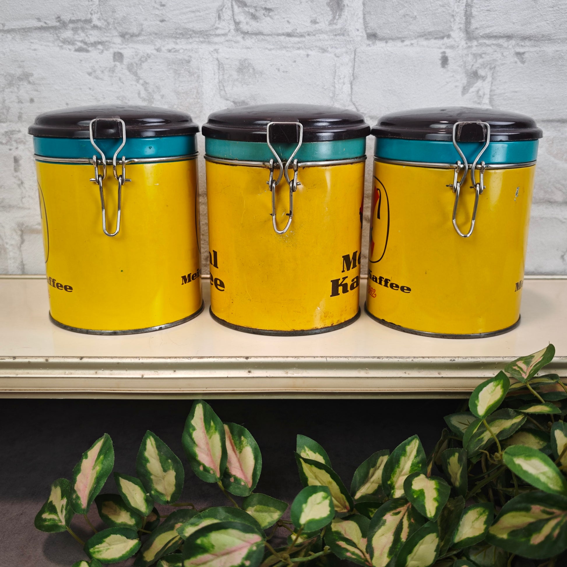 Meinl Kaffee Vorratsdosen Set 3 Stück Gelb Türkis Braun Vintage 1960er Kaffeedosen Retro Küche