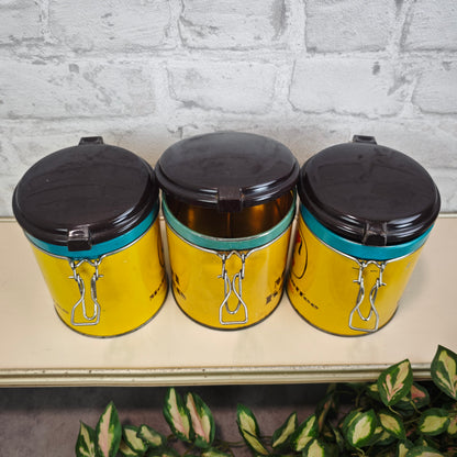 Meinl Kaffee Vorratsdosen Set 3 Stück Gelb Türkis Braun Vintage 1960er Kaffeedosen Retro Küche