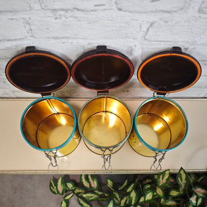 Meinl Kaffee Vorratsdosen Set 3 Stück Gelb Türkis Braun Vintage 1960er Kaffeedosen Retro Küche