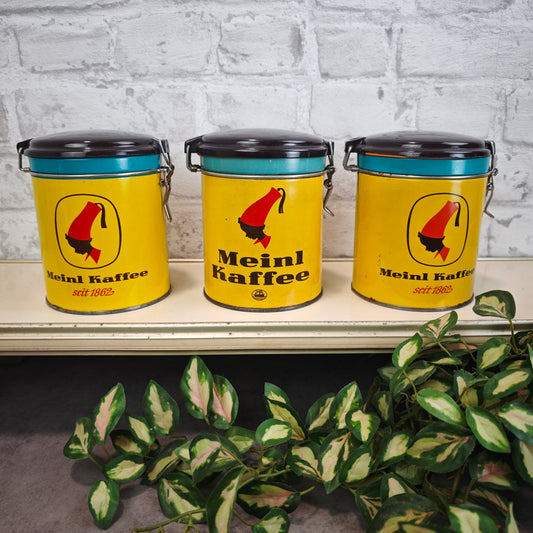 Meinl Kaffee Vorratsdosen Set 3 Stück Gelb Türkis Braun Vintage 1960er Kaffeedosen Retro Küche
