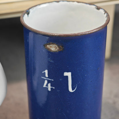 Emaille Set 6 Teile Blau Weiß Vintage Japy-Frères 1920er 1930er Landhaus Küche Backform Trichter Messbecher