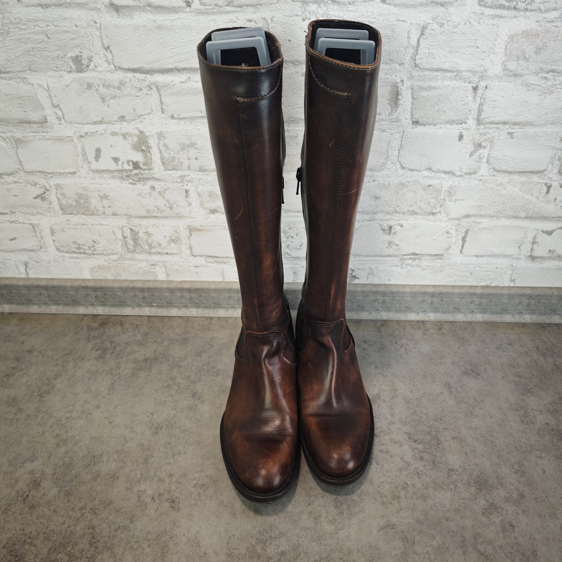 Oxmox Damenstiefel Leder Braun Vintage klassische Lederstiefel Gr 37 mit Reißverschluss Urban Classic