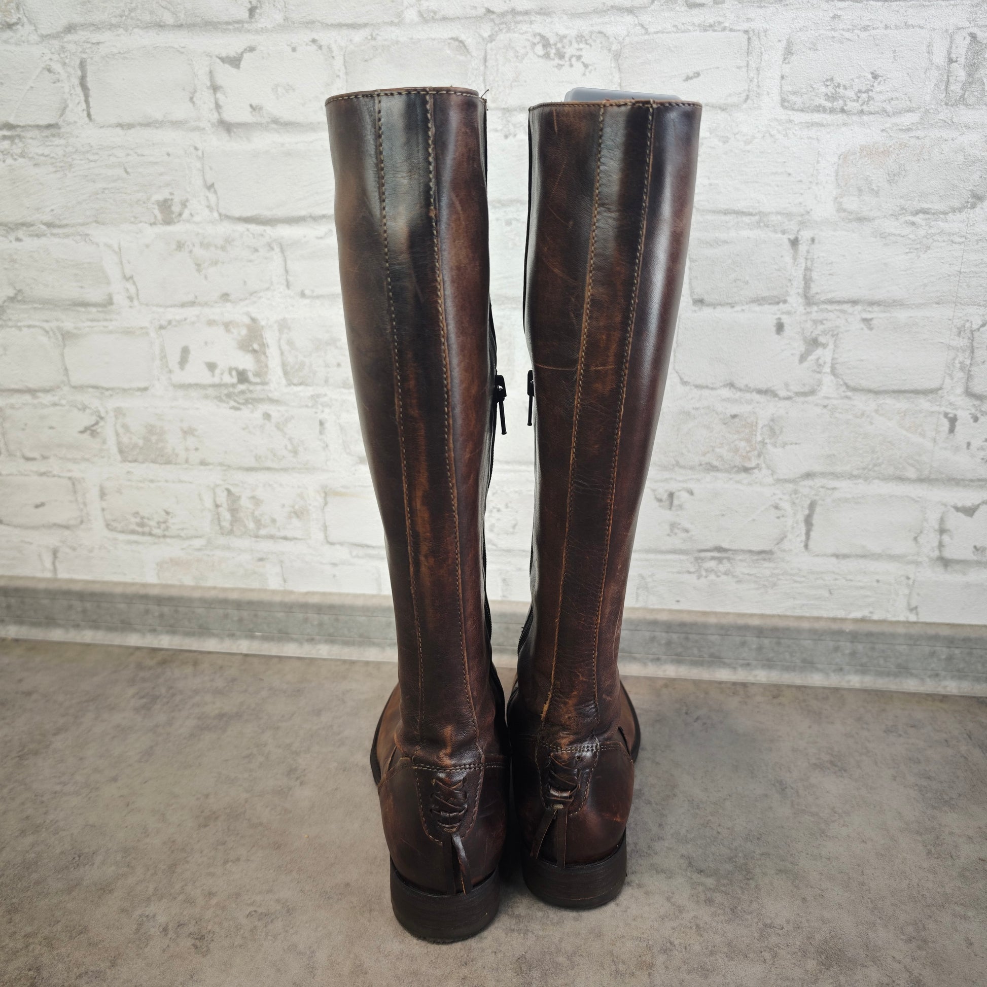 Oxmox Damenstiefel Leder Braun Vintage klassische Lederstiefel Gr 37 mit Reißverschluss Urban Classic