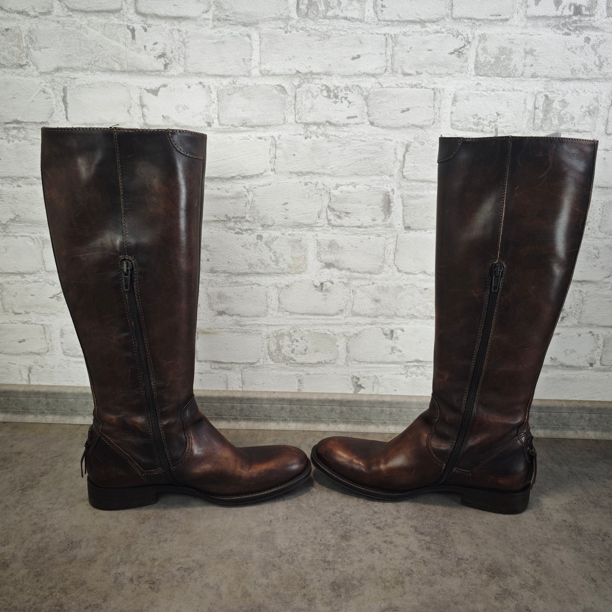 Oxmox Damenstiefel Leder Braun Vintage klassische Lederstiefel Gr 37 mit Reißverschluss Urban Classic