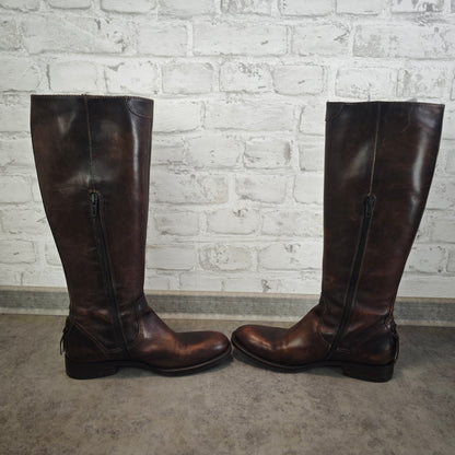 Oxmox Damenstiefel Leder Braun Vintage klassische Lederstiefel Gr 37 mit Reißverschluss Urban Classic