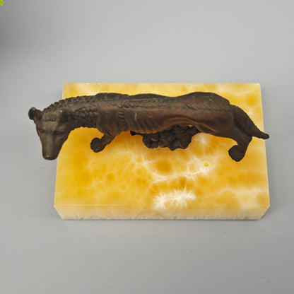 Kapitolinische Wölfin Bronzefigur Romulus Remus Replik Vintage Marmorsockel Rom Mythologie 7cm