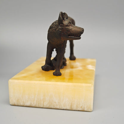 Kapitolinische Wölfin Bronzefigur Romulus Remus Replik Vintage Marmorsockel Rom Mythologie 7cm
